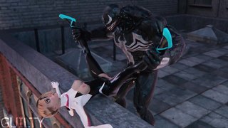 Superheroes Spider-Gwen and Venom fucking on the roof